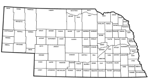 Nebraska County outline in black and white